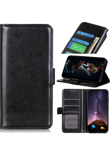 Çılgın At Cüzdan Stand Samsung Galaxy A32 5G/M32 5g-Black Için Deri Telefon Koruyucu Kılıf (Yurt Dışından)