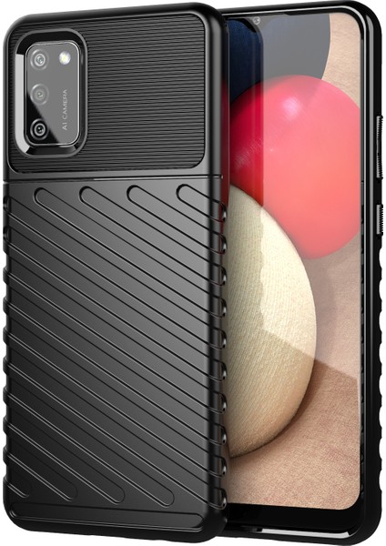Thunder Serisi Yumuşak Tpu Twill Doku Tasarım Samsung Galaxy A02S (164.2X75.9X9.1MM)/GALAXY A02S (166.5X75.9X9.2MM) -Black Için (Yurt Dışından)