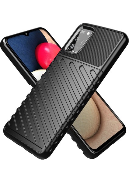 Thunder Serisi Yumuşak Tpu Twill Doku Tasarım Samsung Galaxy A02S (164.2X75.9X9.1MM)/GALAXY A02S (166.5X75.9X9.2MM) -Black Için (Yurt Dışından)