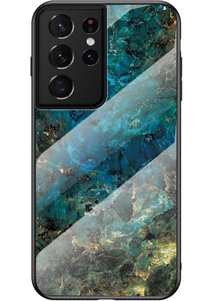 Samsung Galaxy S21 Ultra 5g-Jade Için Mermer Desen Temperli Cam+Pc+Tpu Telefon Kabuğu (Yurt Dışından)
