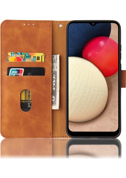 Cüzdan Stand Tasarımı Samsung Galaxy A02S (166.5X75.9X9.2MM) Için Cilt Duyar Cüzdan Deri Telefon Kılıfı (Yurt Dışından)