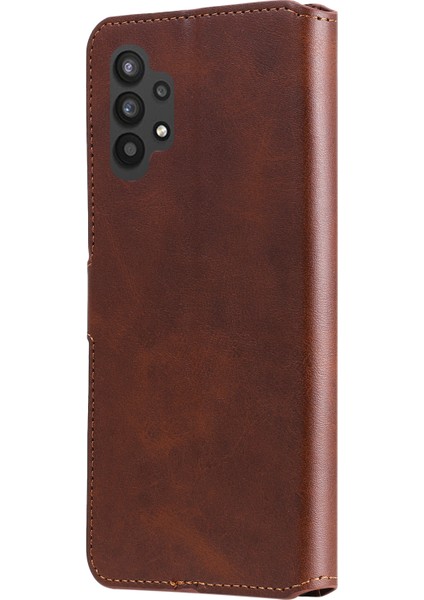 Samsung Galaxy A32 5G/M32 5g-Brown Için Klasik Dokulu Cüzdan Stand Flip Deri Telefon Kılıfı (Yurt Dışından)