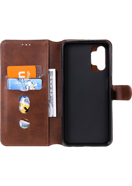 Samsung Galaxy A32 5G/M32 5g-Brown Için Klasik Dokulu Cüzdan Stand Flip Deri Telefon Kılıfı (Yurt Dışından)