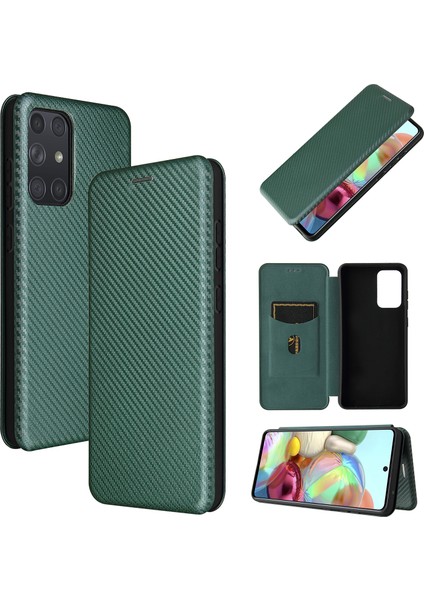 Samsung Galaxy A72 5g Deri Telefon Kasası Karbon Fiber Flip Kapak Kart Tutucusu ile Otomatik Emici Kapak (Yurt Dışından)