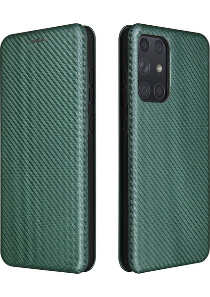 Samsung Galaxy A72 5g Deri Telefon Kasası Karbon Fiber Flip Kapak Kart Tutucusu ile Otomatik Emici Kapak (Yurt Dışından) fiyatları