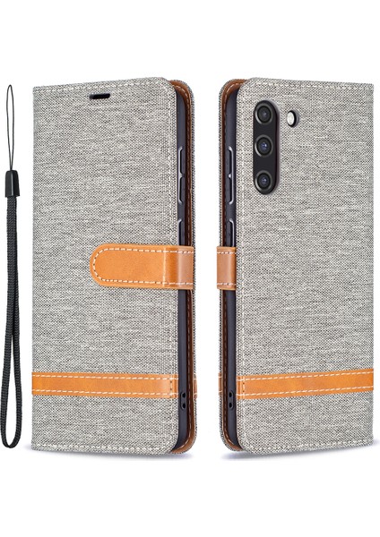 Samsung Galaxy S21 FE/S21 Lite-Gre Için Birleştirme Kot Pantolon Yüzey Deri Telefon Kapağı Cüzdan Standı Çantası (Yurt Dışından)