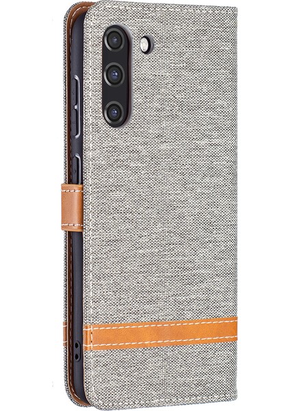 Samsung Galaxy S21 FE/S21 Lite-Gre Için Birleştirme Kot Pantolon Yüzey Deri Telefon Kapağı Cüzdan Standı Çantası (Yurt Dışından)