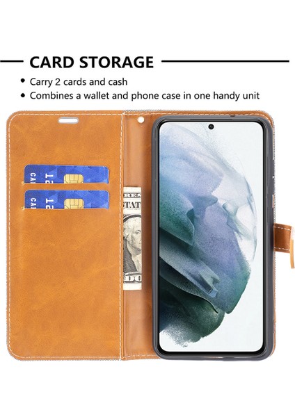Samsung Galaxy S21 FE/S21 Lite-Gre Için Birleştirme Kot Pantolon Yüzey Deri Telefon Kapağı Cüzdan Standı Çantası (Yurt Dışından)
