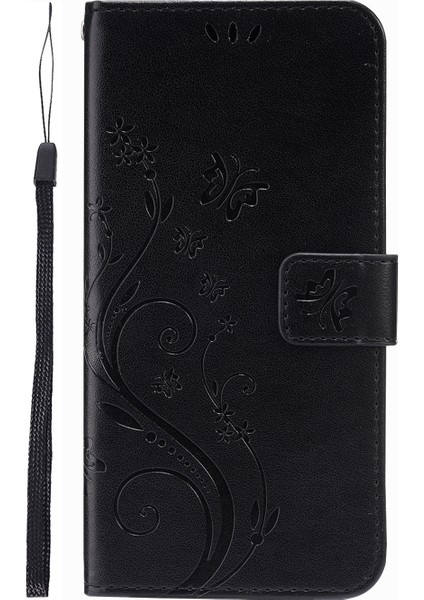 Samsung Galaxy S21 Fe-Black Için Kelebekler ve Çiçek Basılı Deri Cüzdan Stand Tasarım Kılıfı (Yurt Dışından)