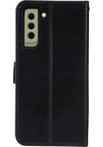 Samsung Galaxy S21 Fe-Black Için Kelebekler ve Çiçek Basılı Deri Cüzdan Stand Tasarım Kılıfı (Yurt Dışından)