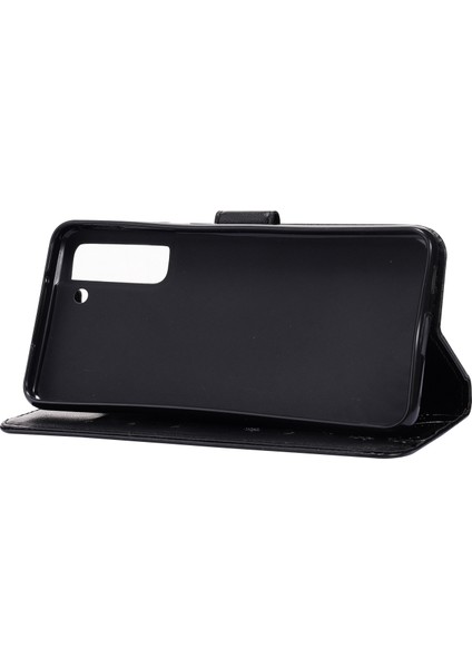 Samsung Galaxy S21 Fe-Black Için Kelebekler ve Çiçek Basılı Deri Cüzdan Stand Tasarım Kılıfı (Yurt Dışından)