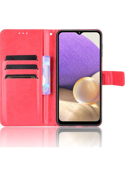 Çılgın At Deri Deri Telefon Cüzdan Stand Kapak Kabuğu Samsung Galaxy A32 5G/M32 5g-Kırmızı (Yurt Dışından)