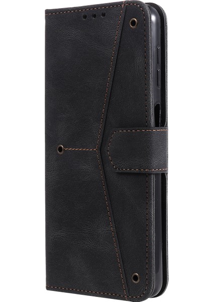Perçin Dekor Cilt Hissi Ekleyen Deri Cüzdanı Samsung Galaxy A32 4g (Ab Versiyonu) Için Koruyucu Kapak -Black (Yurt Dışından)