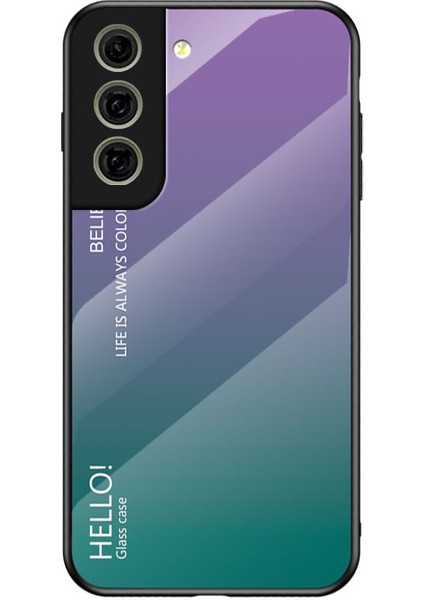 Temperli Cam Gradyan Renk Deseni+Tpu Çerçeve Hibrit Ince Kılıf Samsung Galaxy S21 Fe-Stremanıct Mor Green (Yurt Dışından)