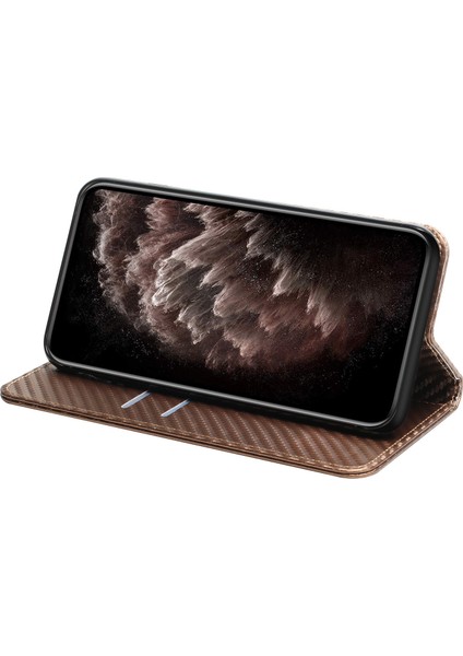 Karbon Fiber Doku Kullanışlı Kayış Manyetik Kapatma Pu Deri Telefon Kılıfı Samsung Galaxy A02S (164.2X75.9X9.1MM) Standı ile -Rose Altın (Yurt Dışından)