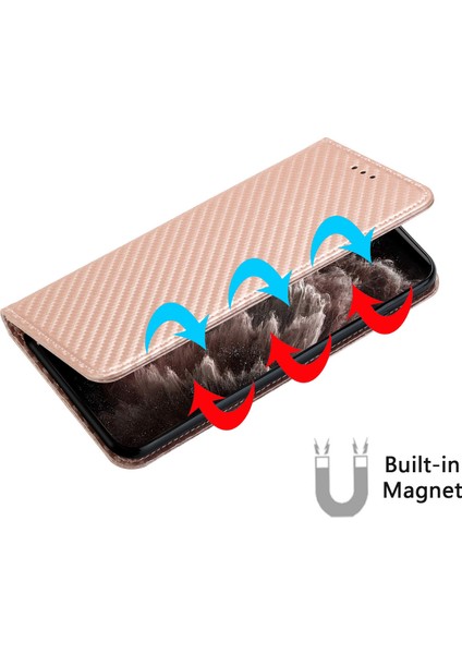Karbon Fiber Doku Kullanışlı Kayış Manyetik Kapatma Pu Deri Telefon Kılıfı Samsung Galaxy A02S (164.2X75.9X9.1MM) Standı ile -Rose Altın (Yurt Dışından)