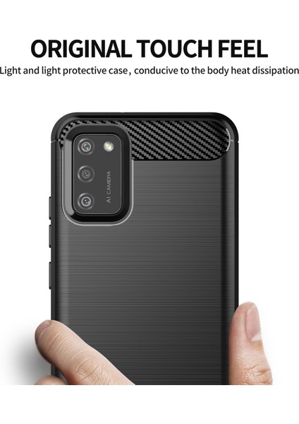 1.8mm Fırçalanmış Yüzey Tpu Kılıf Hava Yastığı Tamponlama Köşeler Karbon Fiber Doku Samsung Galaxy A02S (164.2X75.9X9.1MM) Için Koruyucu Kapak -Black (Yurt Dışından)