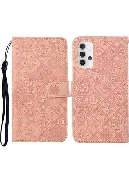 Samsung Galaxy A32 5G/M32 5g Mıknatıs Telek Strap-Pink ile Basklı Çiçek Cüzdan Deri Kılıf (Yurt Dışından)