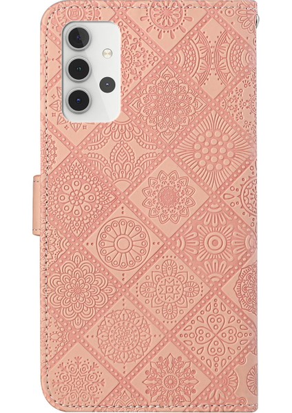 Samsung Galaxy A32 5G/M32 5g Mıknatıs Telek Strap-Pink ile Basklı Çiçek Cüzdan Deri Kılıf (Yurt Dışından)