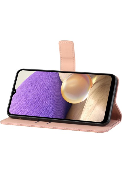 Samsung Galaxy A32 5G/M32 5g Mıknatıs Telek Strap-Pink ile Basklı Çiçek Cüzdan Deri Kılıf (Yurt Dışından)
