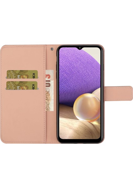 Samsung Galaxy A32 5G/M32 5g Mıknatıs Telek Strap-Pink ile Basklı Çiçek Cüzdan Deri Kılıf (Yurt Dışından)