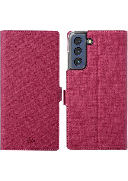 Samsung Galaxy S21 Fe-Rose Için Cüzdan Tasarım Deri Telefon Stand Kapağı (Yurt Dışından)