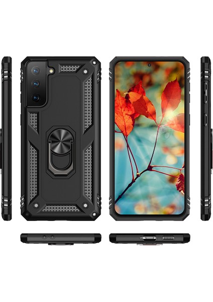 Samsung Galaxy S21 Fe-Black Için Finger Ring Kickstand ile Fall Anti-Fone Hibrid Pc+Tpu+Metal Kılıf Kapağı (Yurt Dışından) modelleri