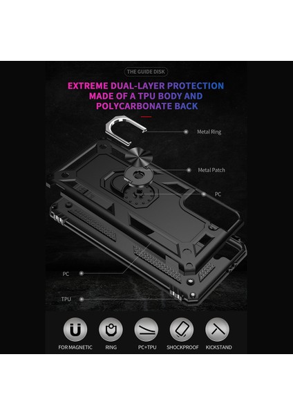 Samsung Galaxy S21 Fe-Black Için Finger Ring Kickstand ile Fall Anti-Fone Hibrid Pc+Tpu+Metal Kılıf Kapağı (Yurt Dışından) fırsatları