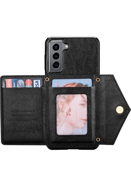 Samsung Galaxy S22+5G Kasa Için, Pu Derisi Kaplamalı Tpu Kickstand Kapak Kart Yuvaları Tutucu ve Kayış Black (Yurt Dışından)