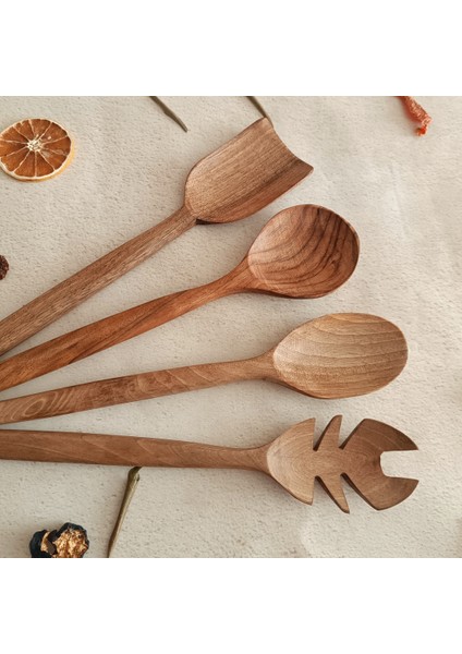 Ahşap Tahta Servis, Sunum Kaşığı ve Spatula Seti - El Yapımı - Ceviz Ağacı fiyatları
