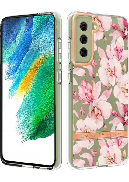 Samsung Galaxy S21 Fe 5g Elektrolatma Imd Iml Cep Telefonu KAPAĞI-HC005 Pink Gardenia Için Çiçek Deseni Tpu Kılıfı (Yurt Dışından)