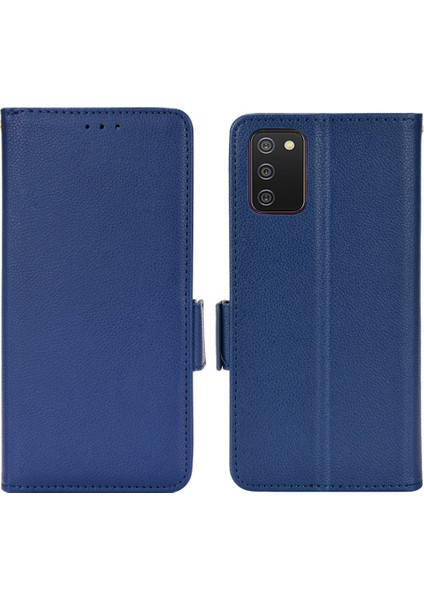 Samsung Galaxy A02S/A03S (164.2 x 75.9 x 9.1mm) Litchi Doku Pu Deri Kılıf Manyetik Toka Stand Cüzdan Tpu Tampon Folio Koruyucu Kapak-Dark Mavi (Yurt Dışından)