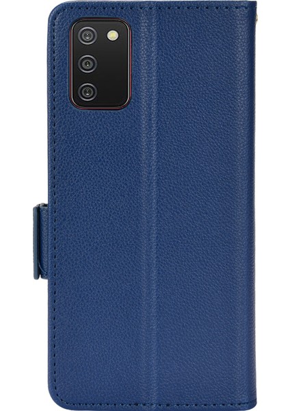 Samsung Galaxy A02S/A03S (164.2 x 75.9 x 9.1mm) Litchi Doku Pu Deri Kılıf Manyetik Toka Stand Cüzdan Tpu Tampon Folio Koruyucu Kapak-Dark Mavi (Yurt Dışından)