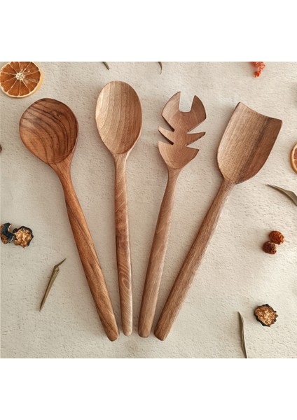 Ahşap Tahta Servis, Sunum Kaşığı ve Spatula Seti - El Yapımı - Ceviz Ağacı indirimleri