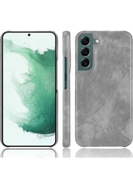 Samsung Galaxy S22 Için 5g Pu Deri Kaplama Litchi Doku Anti-Fall Sert Pc Telefon Case-Grey (Yurt Dışından)