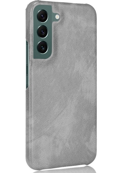 Samsung Galaxy S22 Için 5g Pu Deri Kaplama Litchi Doku Anti-Fall Sert Pc Telefon Case-Grey (Yurt Dışından)