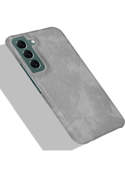 Samsung Galaxy S22 Için 5g Pu Deri Kaplama Litchi Doku Anti-Fall Sert Pc Telefon Case-Grey (Yurt Dışından)