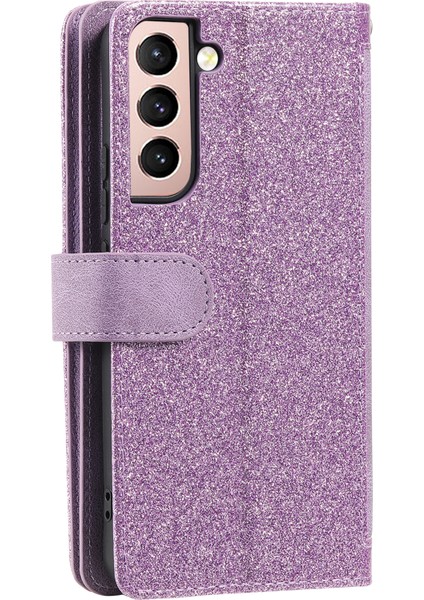 9 Kart Yuvaları Pu Deri+Tpu Katlanabilir Stand Cüzdan Telefon Kılıfı Kapak Samsung Galaxy S22+5G-PURPLE Için Fermuar Cepi (Yurt Dışından)