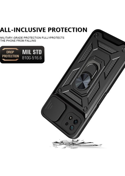 Samsung Galaxy A22 5g (Ab Versiyonu) Fingerprint Anti-Fingerprint Ring Kickstand Tasarım Slayt Kamera Kapağı Pc+Tpu Hibrid Koruyucu Telefon Kapağı Kılıf Kırmızısı (Yurt Dışından)