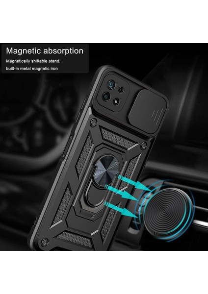 Samsung Galaxy A22 5g (Ab Versiyonu) Fingerprint Anti-Fingerprint Ring Kickstand Tasarım Slayt Kamera Kapağı Pc+Tpu Hibrid Koruyucu Telefon Kapağı Kılıf Kırmızısı (Yurt Dışından)