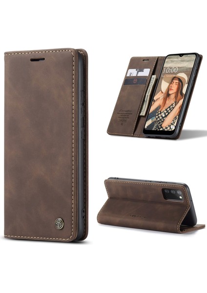 Samsung Galaxy A02S (166.5X75.9X9.2MM) Pu Deri Cüzdan Kasası Gizli Manyetik Emilim Standı Özellik Flip Kapak-Coffee (Yurt Dışından)