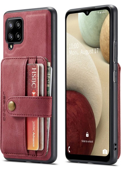 Samsung Galaxy A22 4g (Ab Versiyonu) Damla Geçirmez Anti-Çizik Manyetik Cüzdan Çıkarılabilir Tasarım Kapağı Deri Kaplamalı Tpu Rfıd Telefonun Bloke Kırmızısı (Yurt Dışından)