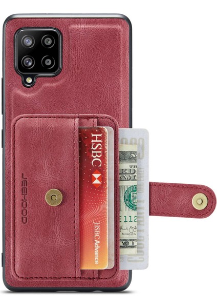 Samsung Galaxy A22 4g (Ab Versiyonu) Damla Geçirmez Anti-Çizik Manyetik Cüzdan Çıkarılabilir Tasarım Kapağı Deri Kaplamalı Tpu Rfıd Telefonun Bloke Kırmızısı (Yurt Dışından)