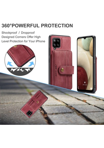Samsung Galaxy A22 4g (Ab Versiyonu) Damla Geçirmez Anti-Çizik Manyetik Cüzdan Çıkarılabilir Tasarım Kapağı Deri Kaplamalı Tpu Rfıd Telefonun Bloke Kırmızısı (Yurt Dışından)