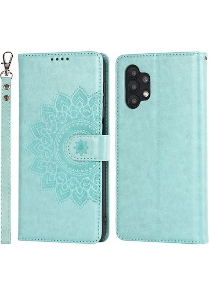 Samsung Galaxy A32 5g 5g R61 Doku Düşük Dikiş Telefon Kılıfı Tasarımı Çift Taraflı Manyetik Toka Deseni Baskılı Pu Deri Kapak Stand-Işık Yeşil (Yurt Dışından)