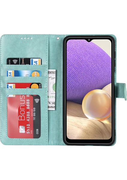 Samsung Galaxy A32 5g 5g R61 Doku Düşük Dikiş Telefon Kılıfı Tasarımı Çift Taraflı Manyetik Toka Deseni Baskılı Pu Deri Kapak Stand-Işık Yeşil (Yurt Dışından)