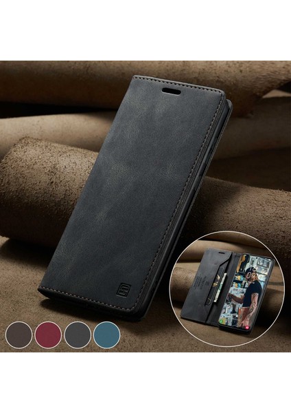 Samsung Galaxy S22+5G Manyetik Kapatma Kabuğu Için, Tam Koruma Retro Mat Pu Deri Deri Cüzdan Flip Stand Kapağı Rfıd Blowstıng-Black (Yurt Dışından)
