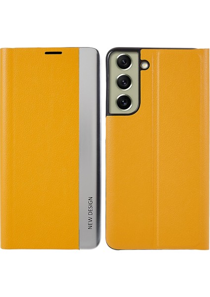 Samsung Galaxy S21 Fe 5g Pu Deri Stand Otomatik Emilim Anti-Drop Elektrografa Telefon Kapağını Sarı Sarı (Yurt Dışından)