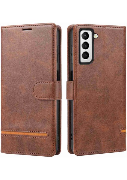 Samsung Galaxy S21 Fe 5g Damla Geçirmez Telefon Flip Deri Kılıf Cüzdanı Manyetik Tokalı Deri Kılıf Cüzdanı Anti-Çizelge Birleştirme Telefon Koruyucu Kapak Stand-Brown (Yurt Dışından)