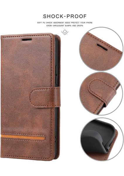 Samsung Galaxy S21 Fe 5g Damla Geçirmez Telefon Flip Deri Kılıf Cüzdanı Manyetik Tokalı Deri Kılıf Cüzdanı Anti-Çizelge Birleştirme Telefon Koruyucu Kapak Stand-Brown (Yurt Dışından)
